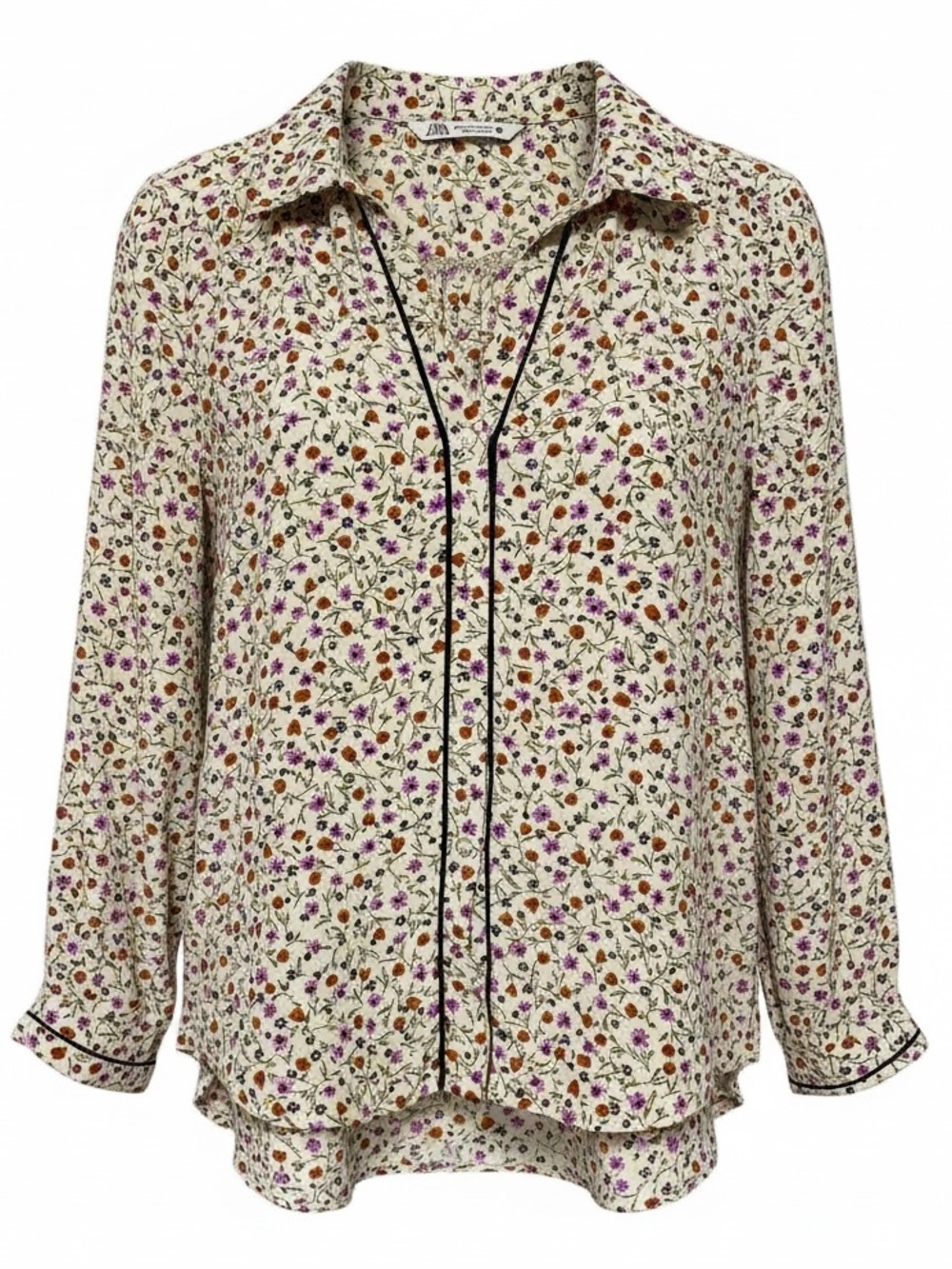 ZARA Floral Button-Up Blouse Long Sleeve Lightweight Top